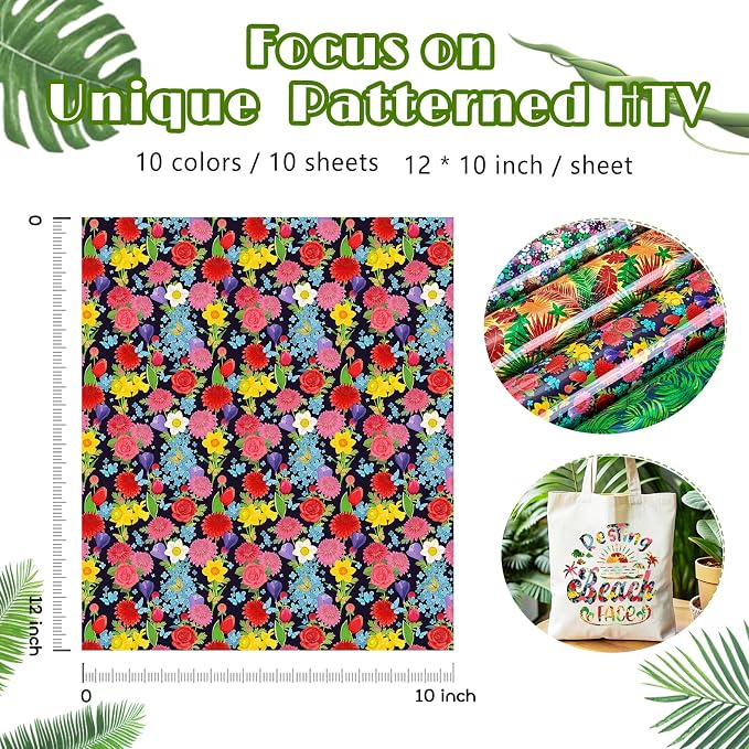 Tintnut Tropical Floral Heat Transfer Vinyl, easy cut & weed, stretch washable