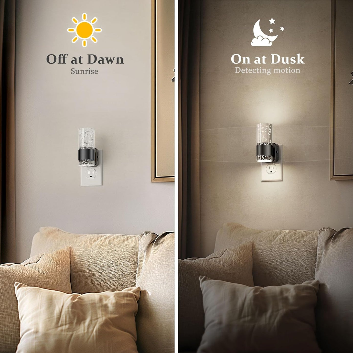 JandCase Night Light, Night Lights Plug into Wall,2 Pack LED Nightlight with Adjustable Brightness, 5000K，Automatic Night Light Plug in with Auto Light Sensor for Bathroom Hallway Room Decor