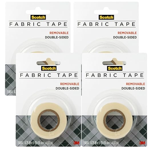 Scotch Removable Fabric Tape, 3/4 in x 180 in, 4 Rolls – Double-Sided Hemming