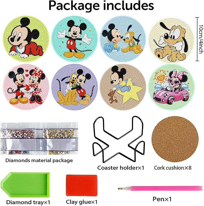 8 Pcs Cute Cartoon Diamond Art Coasters Kit