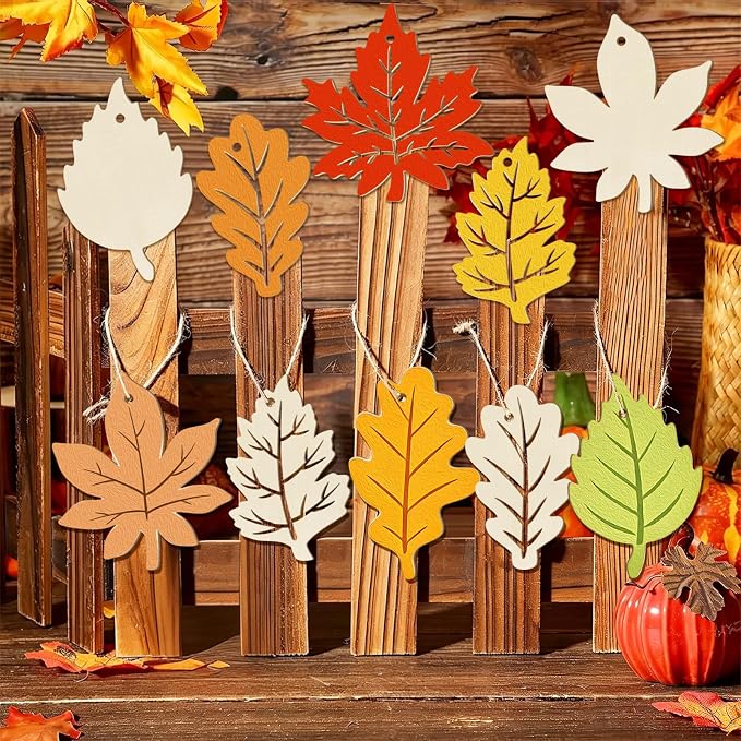 36PCS Wooden Fall Ornaments to Paint Thanksgiving Decorations, 6 Styles DIY