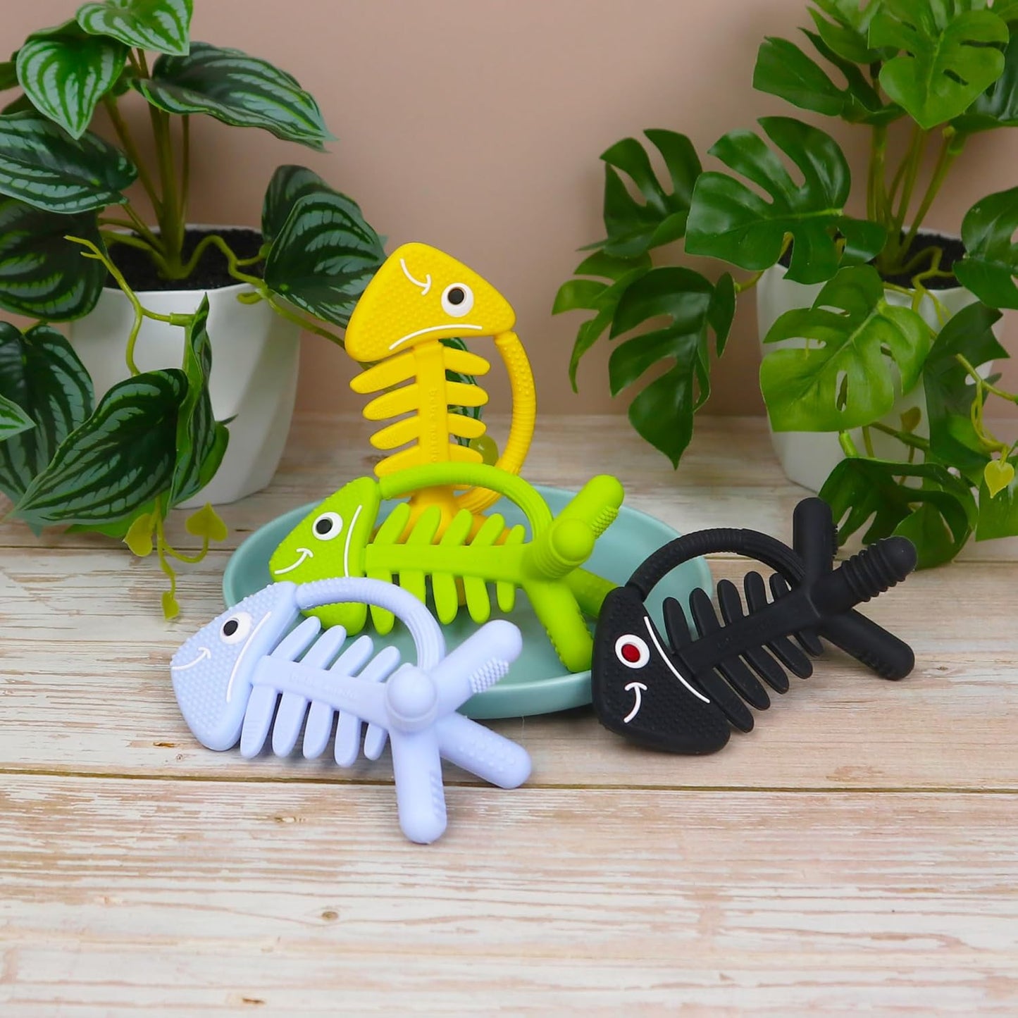3in1 Infant Toys, Baby Teething Toys 0-3-6-12 Months, Teethers for Babies 3-6 6-12 Months for Teething Relief,Easter Gifts,Silicone,Sensory Baby Toys 0-6 Months,USA Patent Pending,Fish,Green