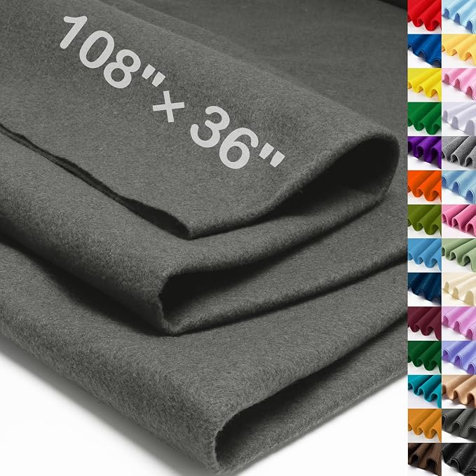 XSEINO Dark Gray Large Felt Fabric 108" X 36 ", 1.4 mm Thick Soft Felt Fabric