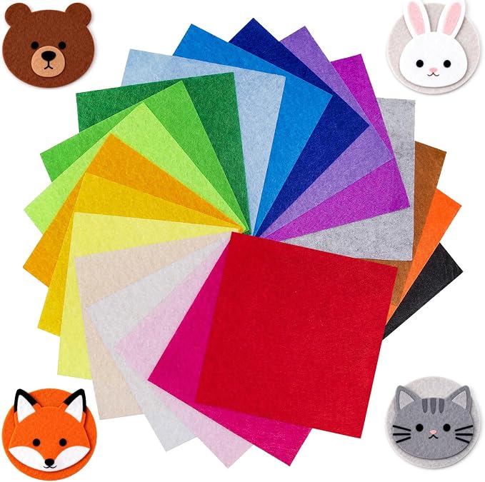 6" x 6" Felt Fabric Sheets for Crafts, 1mm Thick, Squares Non-Woven Felt Fabric