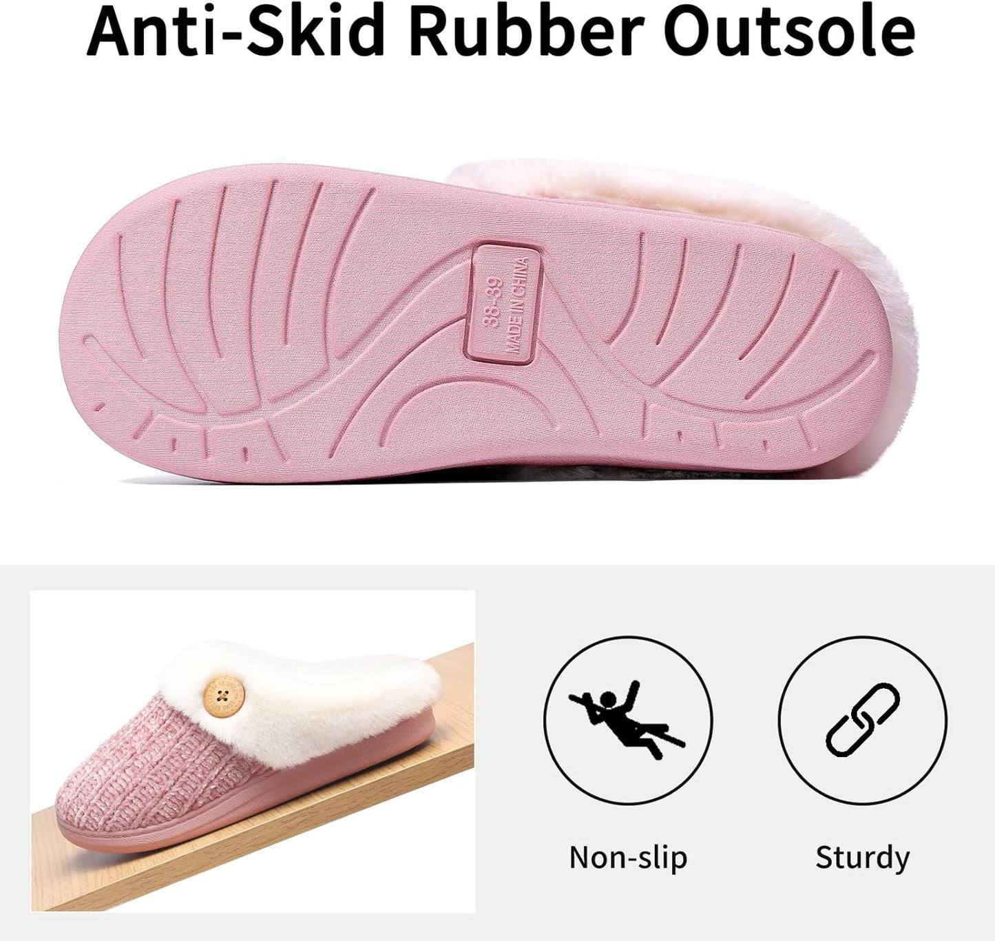 Evshine Warm Knit House Slippers for Women Comfy Wool-Like Lined Chenille Slippers with Memory Foam and Indoor Outdoor Soles