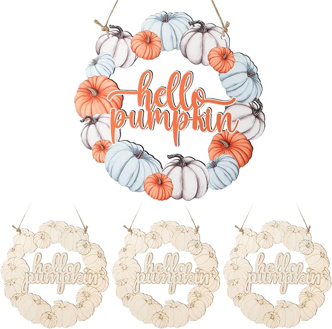 Unfinished Fall Wreaths Wood Crafts to Paint Set of 3, Unfinished Wood Cutouts