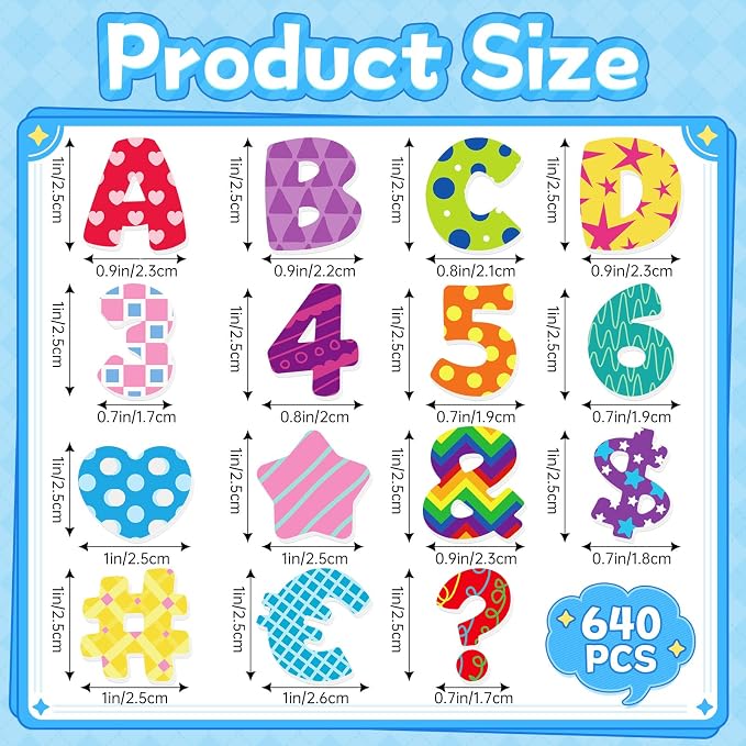 640 PCS Foam Letter Stickers for Kids Crafts, 3D Puffy Colorful Alphabet ABC