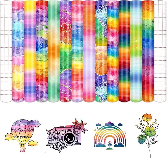 Tintnut Rainbow Watercolor Permanent Vinyl 12 Sheets 12x10in Adhesive Vinyl |