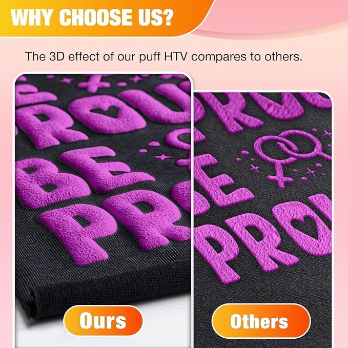 VinylRus Puff Vinyl Heat Transfer -12” x 6ft Purple Puffy 3D Iron on Vinyl