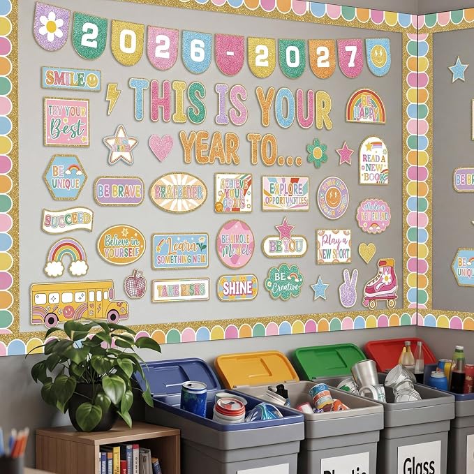 This is Your Year Bulletin Board Set Varsity Letter Hippie Retro Motivational