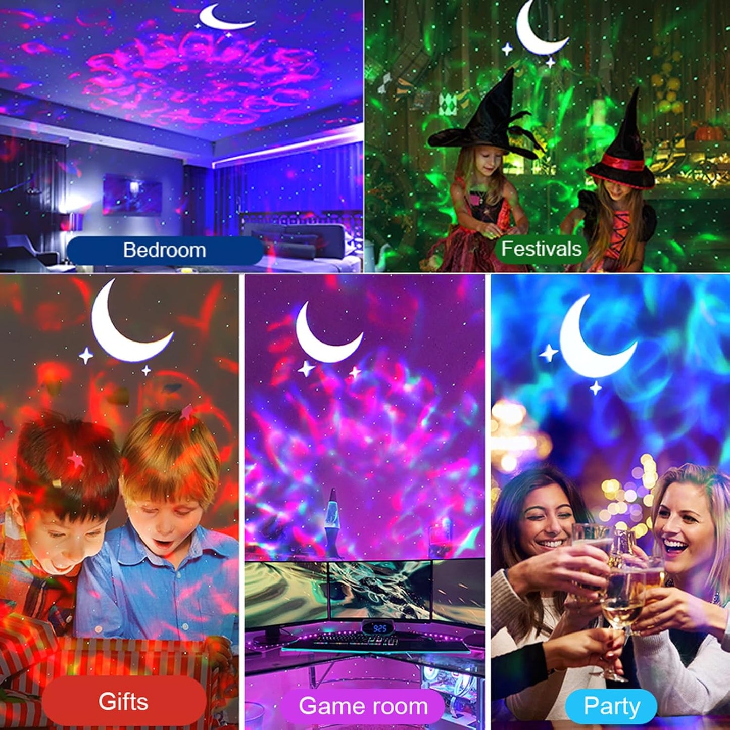 Galaxy Projector Star Night Light - 3-in-1 Moon Star Aurora Projector for Bedroom, Clap-Activated Music Sync,14M Colors, Kids Nursery & Adult Sleep Aid (No Music/Alexa)