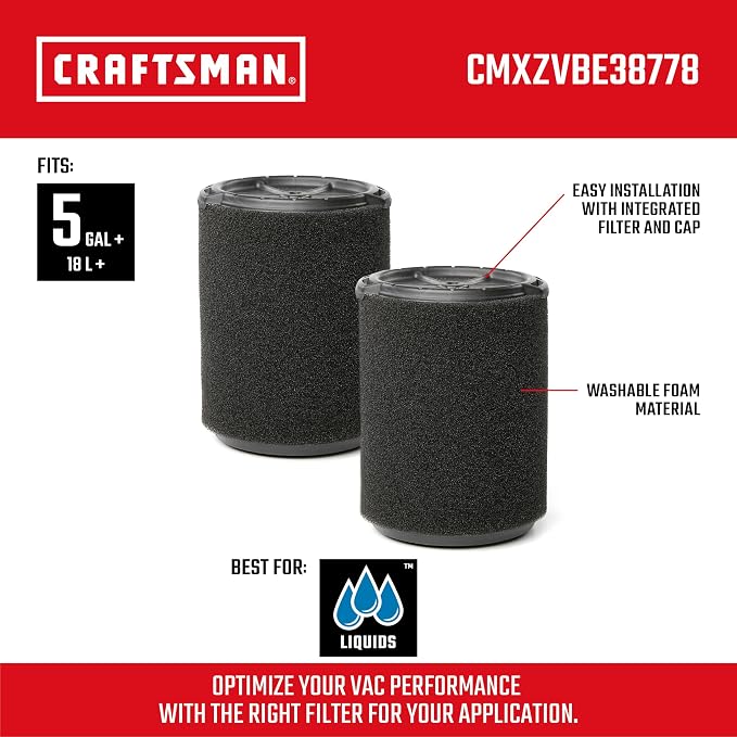 CRAFTSMAN CMXZVBE38778 Genuine 5-20 Gal. Wet Application Wet Dry Vac Filter |
