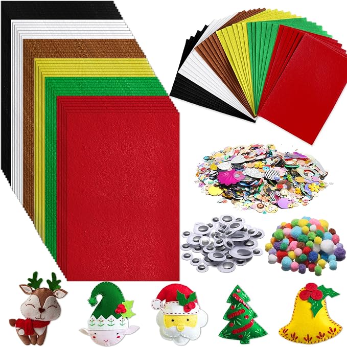 gisgfim 42Pcs Christmas Felt Fabric Sheets 8 x 12 Inch Red Green Black Assorted
