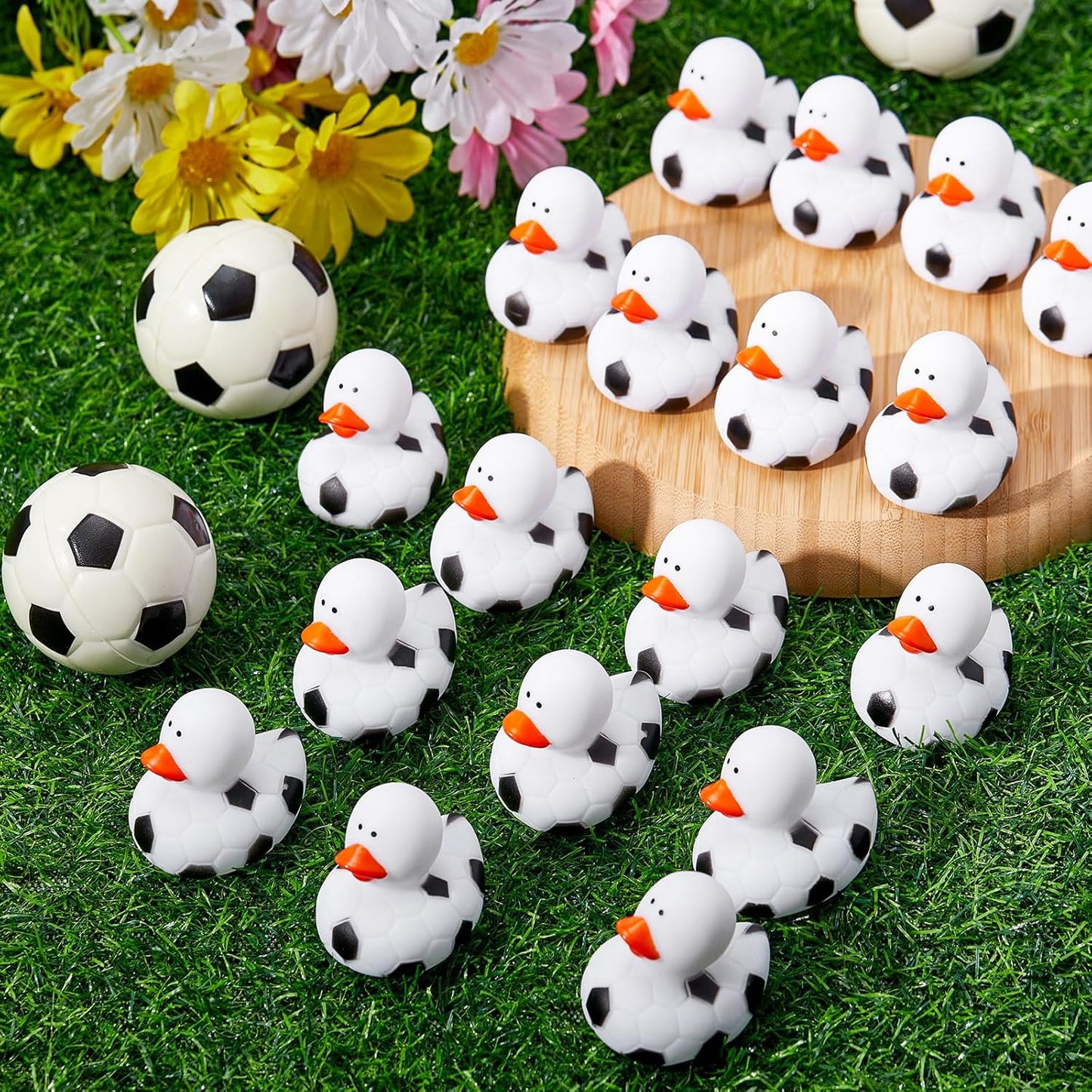 Deekin 24 Pcs Rubber Duck 2 Inch Bulk Sport Party Favors for Birthday Party Decorations Club Player Gift (Soccer)