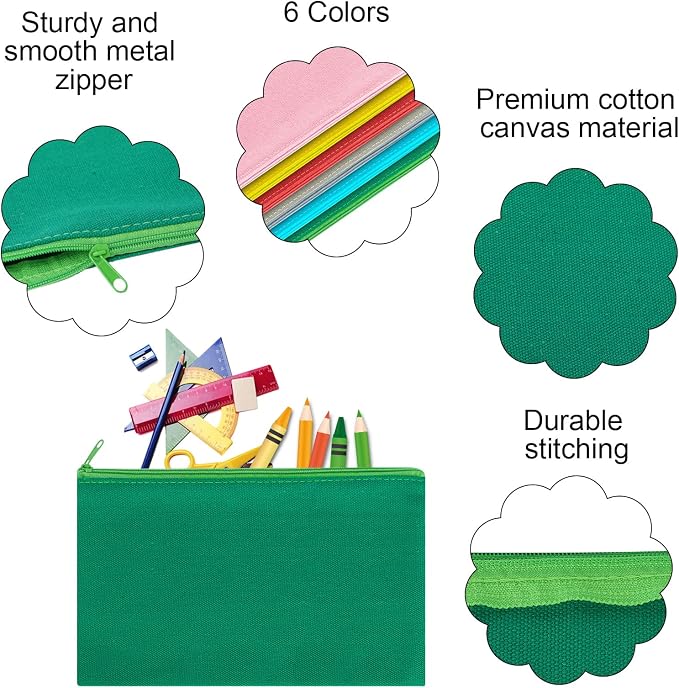 12 Pieces Cotton Canvas Makeup Bag, Blank DIY Craft Bag