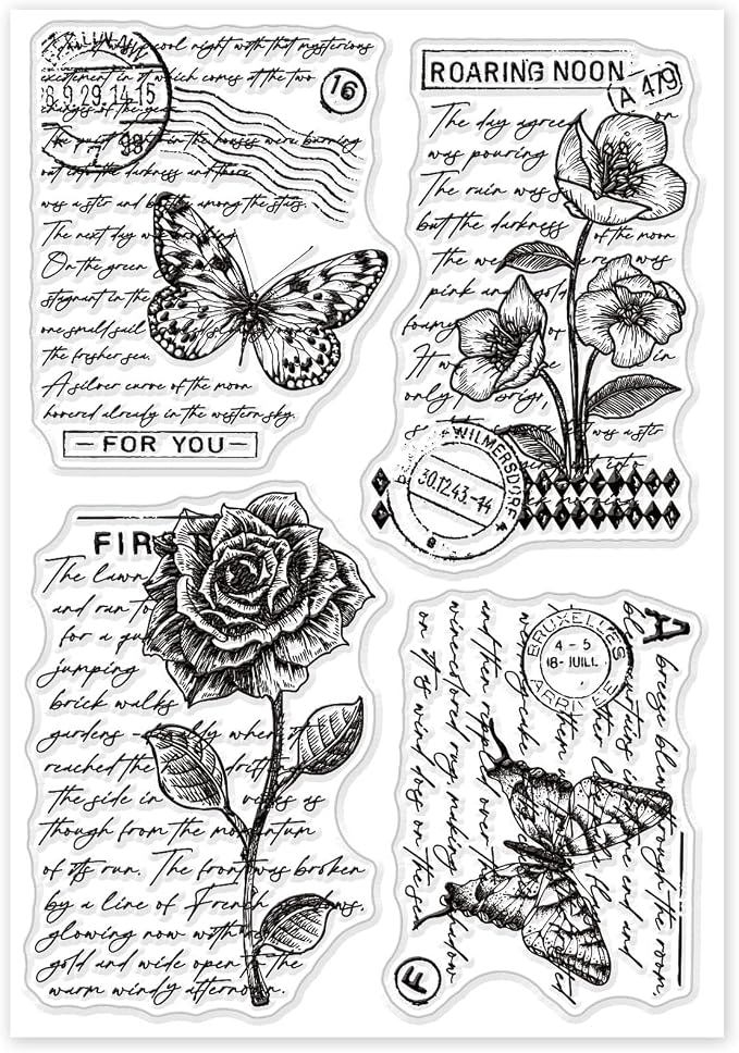 GLOBLELAND Vintage Floral Clear Stamp Art Words Transparent Silicone Stamp