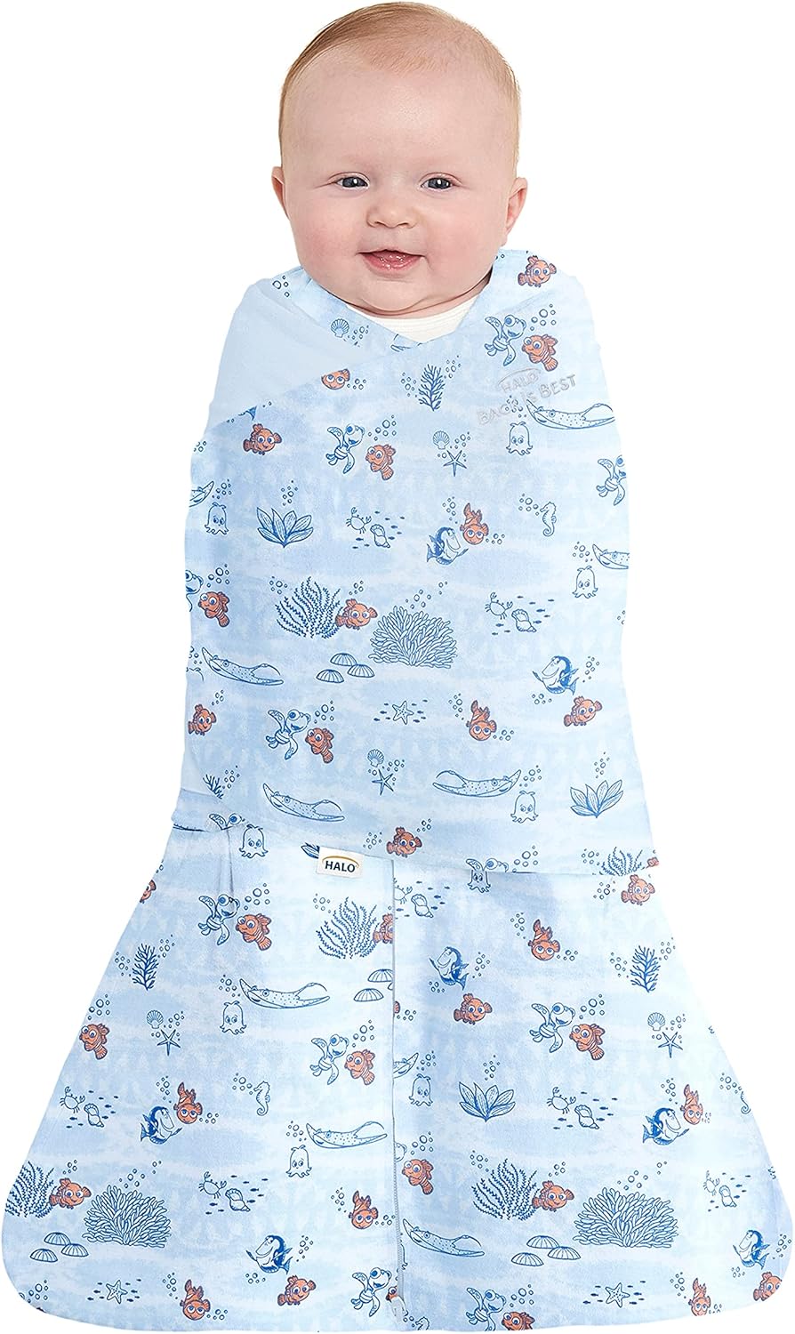 HALO Disney Baby Finding Nemo 100% Cotton Sleepsack Swaddle, 3-Way Adjustable Wearable Blanket, TOG 1.5, Nemo Tie Dye, Small, 3-6 Months