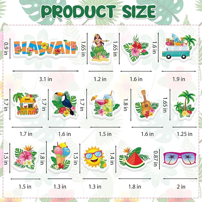 300Pcs Summer Foam Stickers, Colored Hawaii Palm Leaf Flower Foam Sticker Self