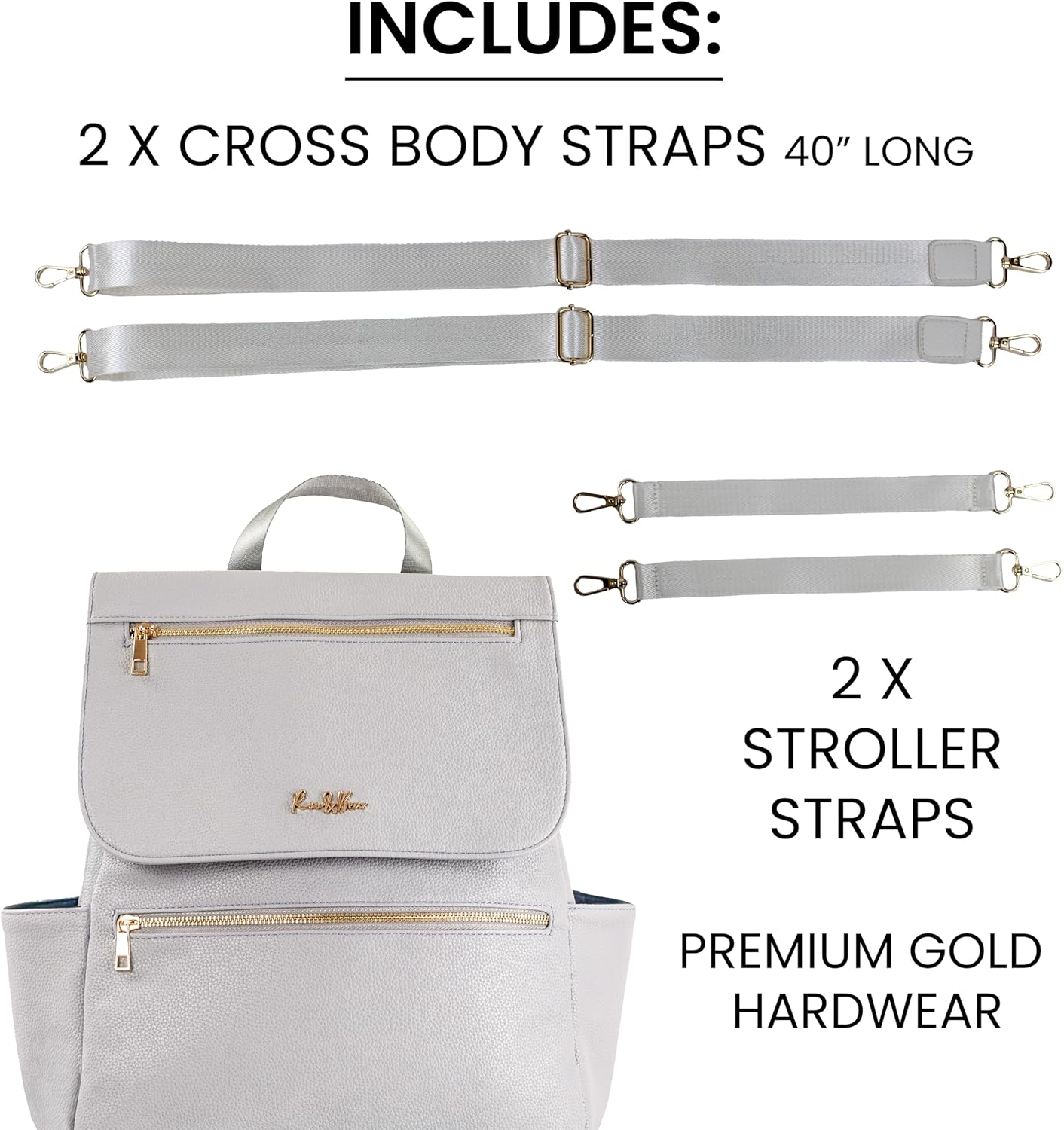 Premium Vegan Leather Diaper Bag Backpack – Large Designer Baby Bag, Stylish Diaper Backpack with Stroller & Crossbody Straps & Multiple Compartments (Ivory)