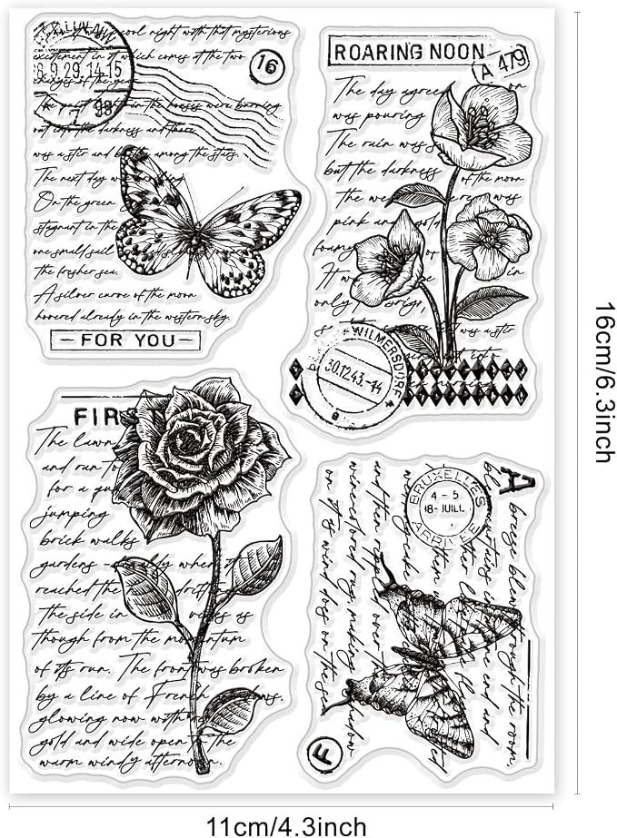 GLOBLELAND Vintage Floral Clear Stamp Art Words Transparent Silicone Stamp