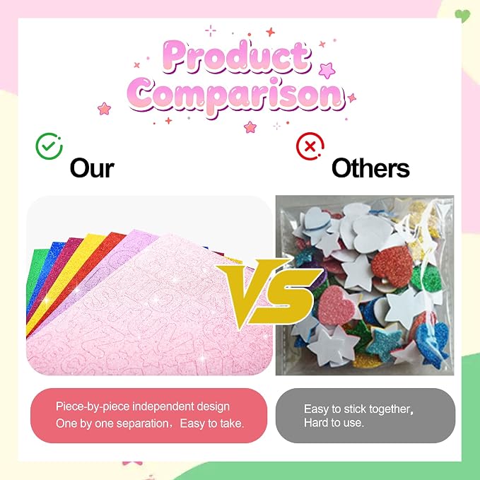 BEISHIDA 448 Pcs Glitter Foam Letter Stickers ，Letter 1.5inch 1inch Heart Stars