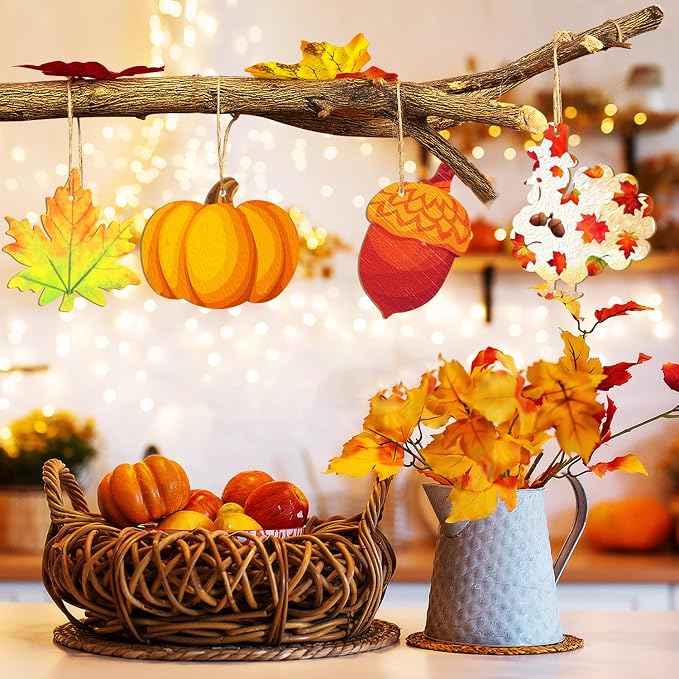36PCS Wooden Fall Ornaments to Paint Thanksgiving Decorations, 6 Styles DIY