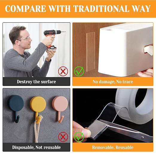 Double Sided Tape Heavy Duty for Wall Decor No Damage to Paint, Nano Two Sided