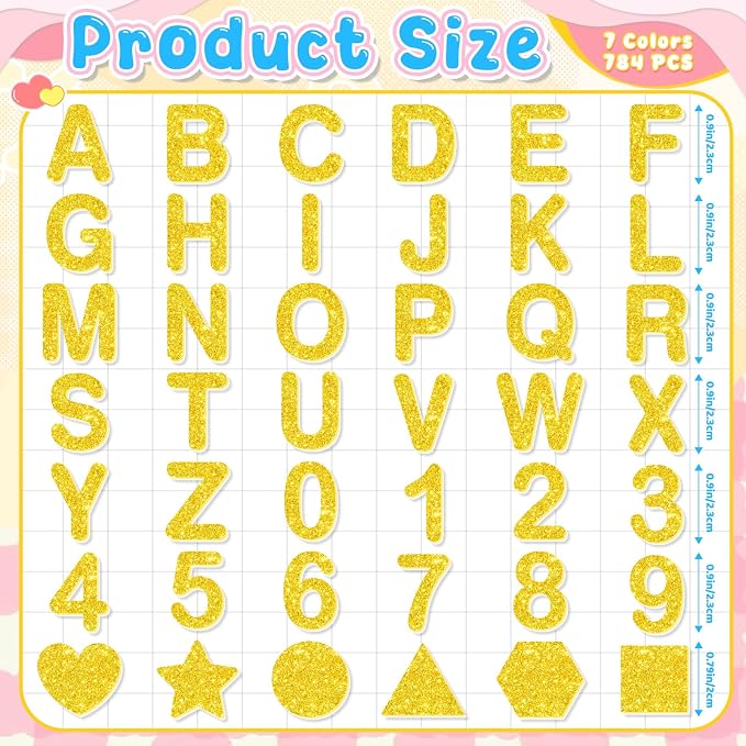 784 Pcs Foam Letter Stickers Glitter, Self-Adhesive Glitter Alphabet Stickers 1