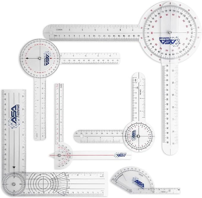 ASA TECHMED 6 Pcs 360° 12, 8 and 6 Inch Medical Spinal Goniometer Angle