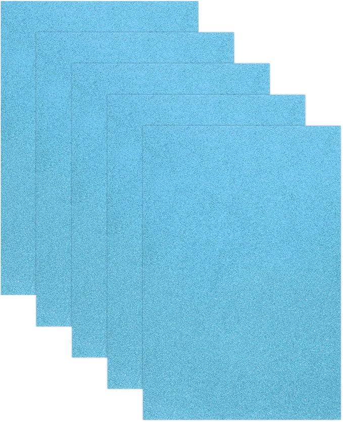MECCANIXITY 5 Sheets Light Blue Shiny Foam Sheets, 8 Inch x 12 Inch Sparkle EVA