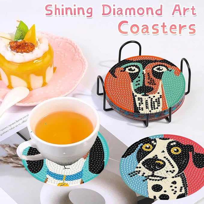 Benjenes 8 PCS Diamond Art Coasters Kits Dog Diamond Painting Coaster | Diamond