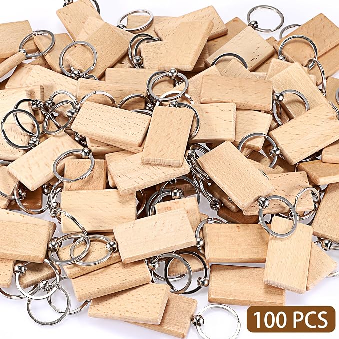 JUXYES 100 PCS Unfinished Wooden Keychain Blanks