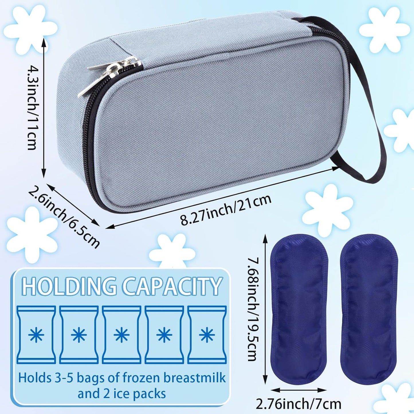 Breastmilk Cooler Bag with Ice Pack, Portable Insulated Breast Milk Storage Cooler Bag, Small Stylish Breastmilk Storage Bag Cooler with Wrist Strap (Grey)