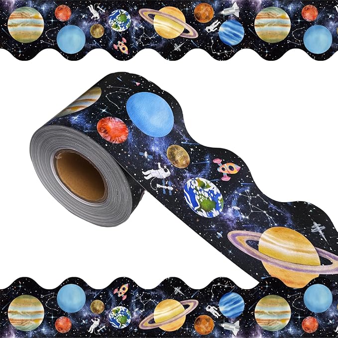 69 Ft Outer Space Border, Galaxy Space Scalloped Trim ，Night Sky Classroom