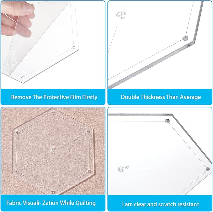 BENECREAT 6Pcs Mixed Sizes Hexagon Quilting Template Transparent Pressure Plate