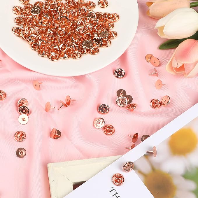JANYUN 120 Pairs Butterfly Clutch Tie Tacks, Blank Pin Clasp Back | Rose Gold