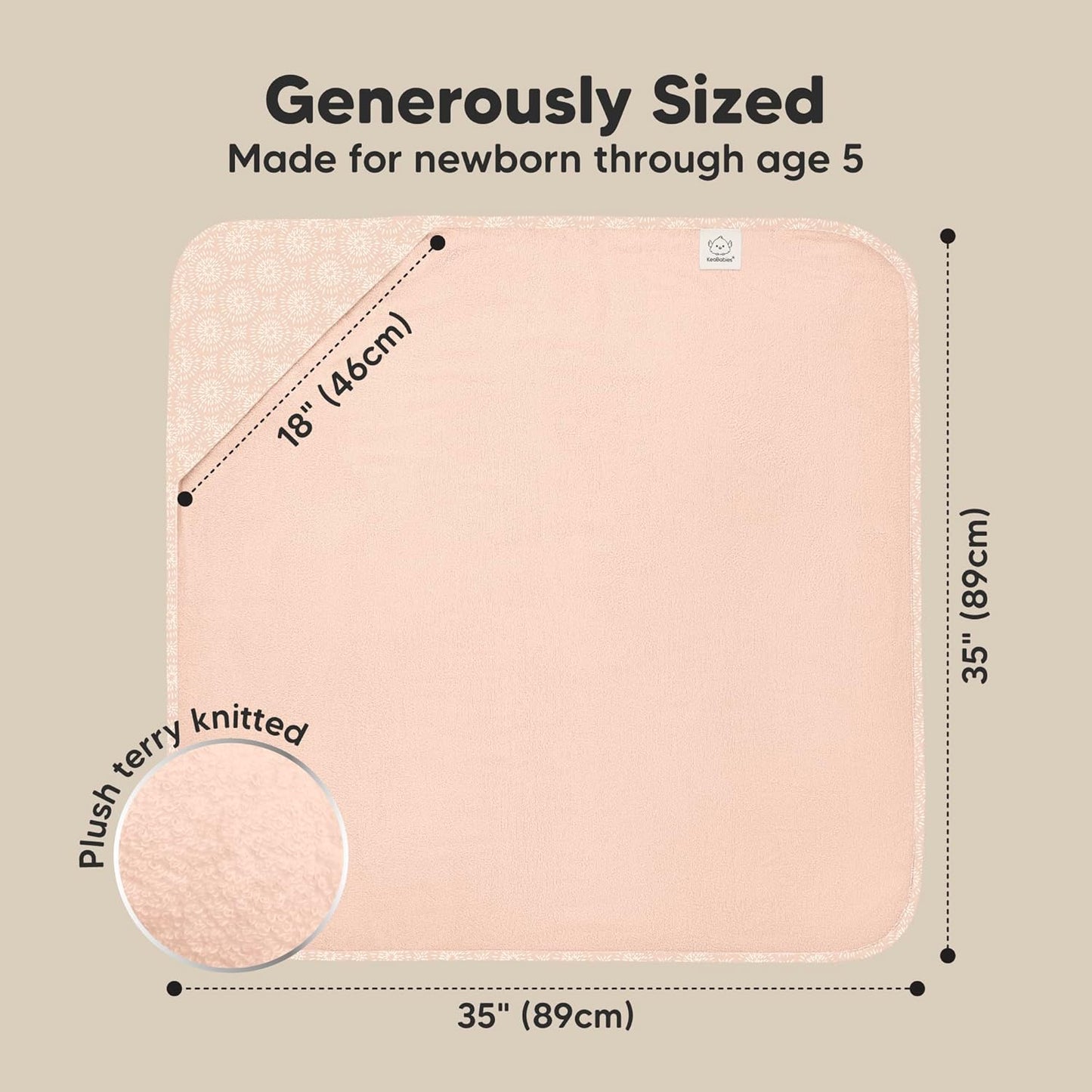KeaBabies Hooded Baby Towel for Newborn - Viscose Derived from Bamboo Large Baby Bath Towels with Hood for Boys, Girls, Toddler, Extra Absorbent & Soft Newborn Bath Essentials (Pink Crystal, Regular)