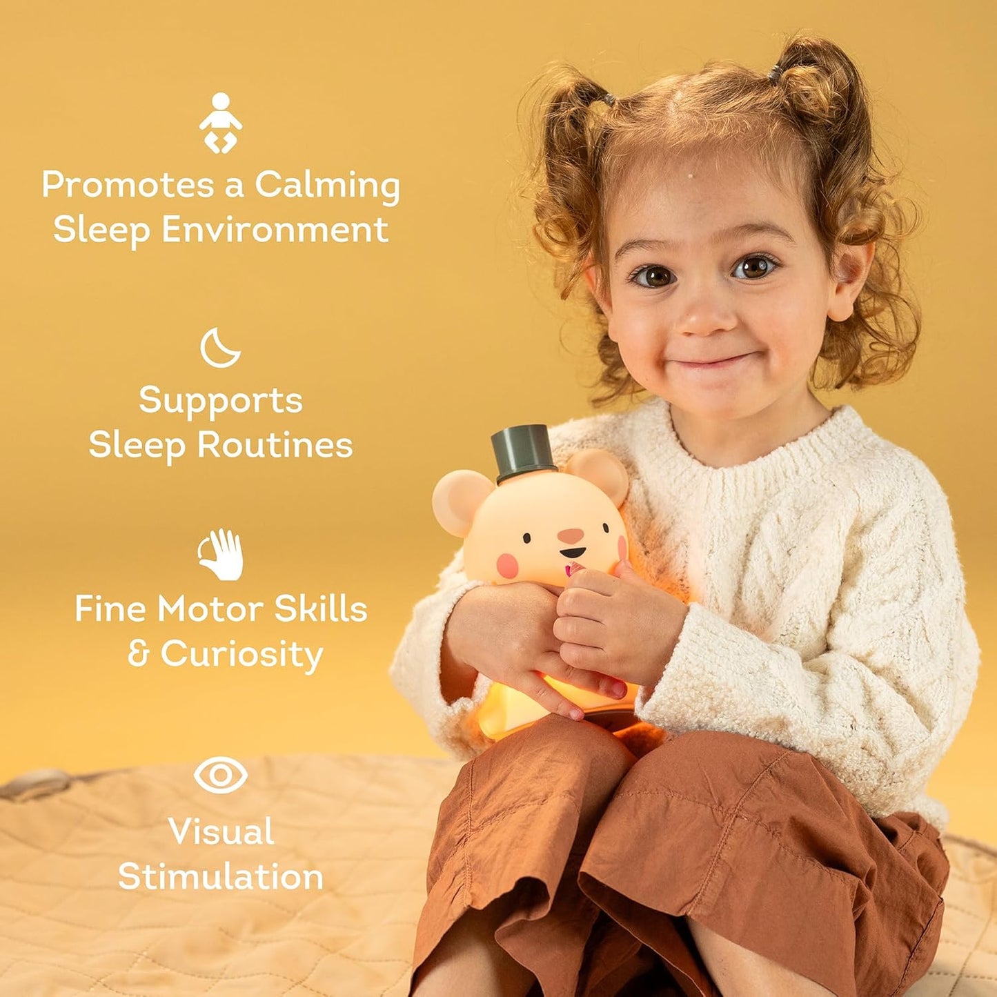 Taf Toys Silicone Kids Night Light Adjustable Brightness Levels & 30-Min Timer Tap Control 3-Level Dimmable Baby Night Lights for Nursery USB Rechargeable Nursing Lamp Bedroom Décor (Little Bear)