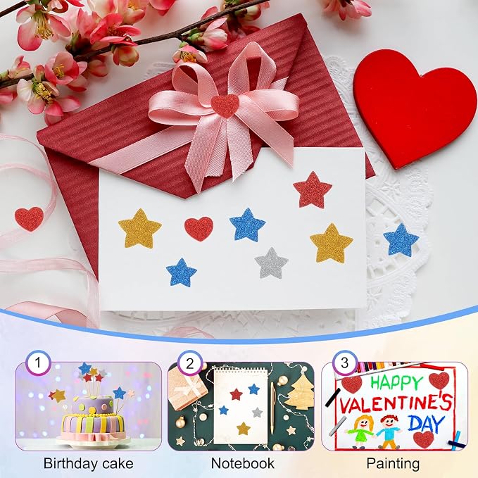 MECCANIXITY 180Pcs Glitter Foam Stickers 1 Inch Self-Adhesive Sparkly