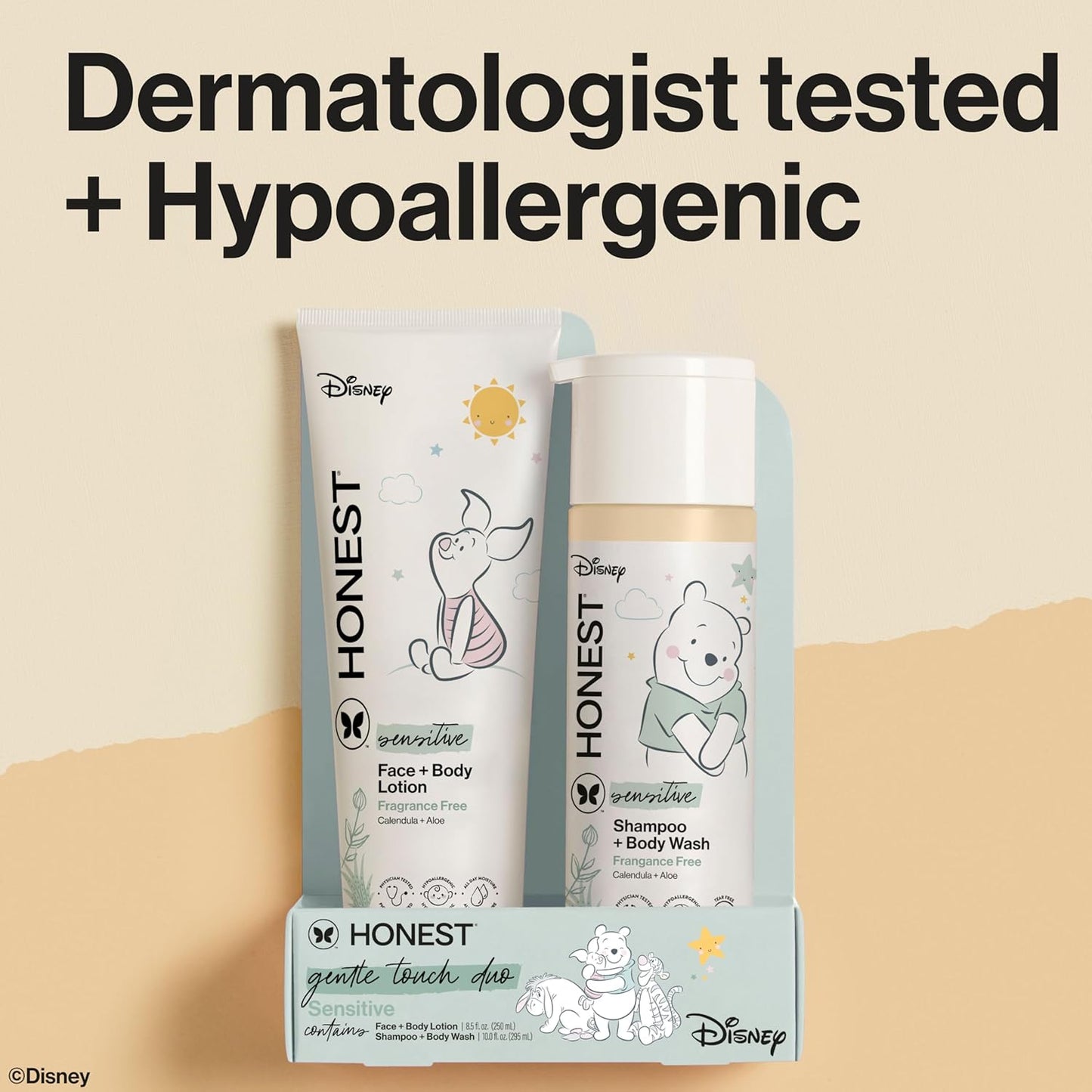 The Honest Company 2-in-1 Cleansing Shampoo + Body Wash and Face + Body Lotion Bundle + Disney Design | Gentle for Baby | Dermatologist Tested | Sensitive Fragrance Free, 18.5 fl oz