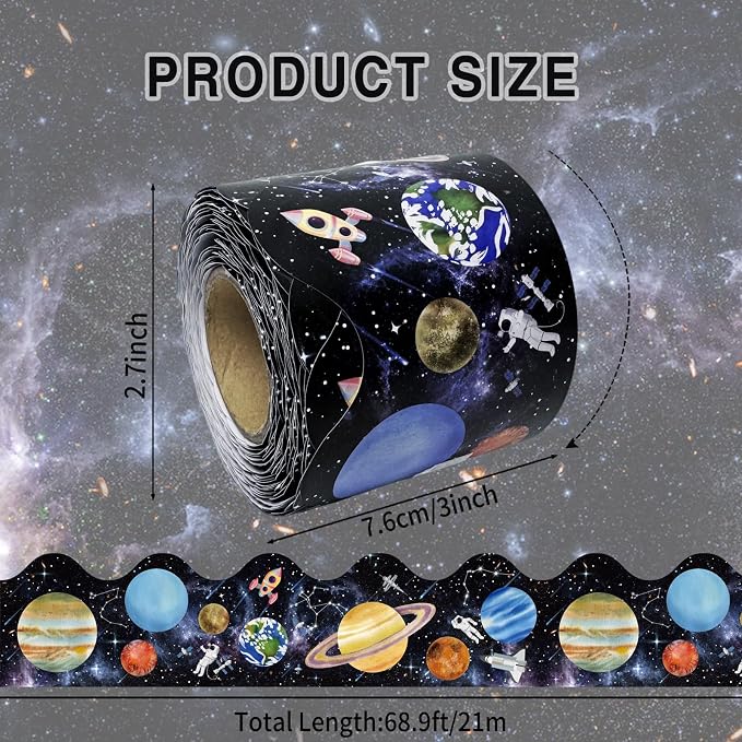 69 Ft Outer Space Border, Galaxy Space Scalloped Trim ，Night Sky Classroom