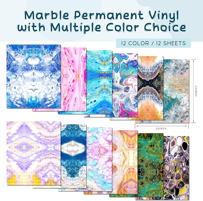 Tintnut Watercolor Permanent Vinyl Marble Adhesive Vinyl 12 Sheets 12x10in |