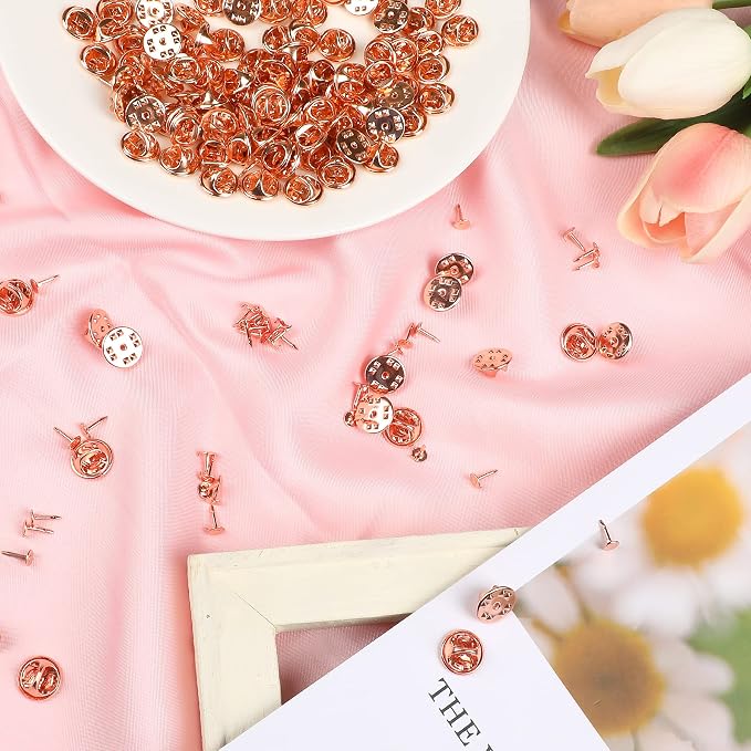 JANYUN 120 Pairs Butterfly Clutch Tie Tacks Pin Back Metal Locking | Rose Gold