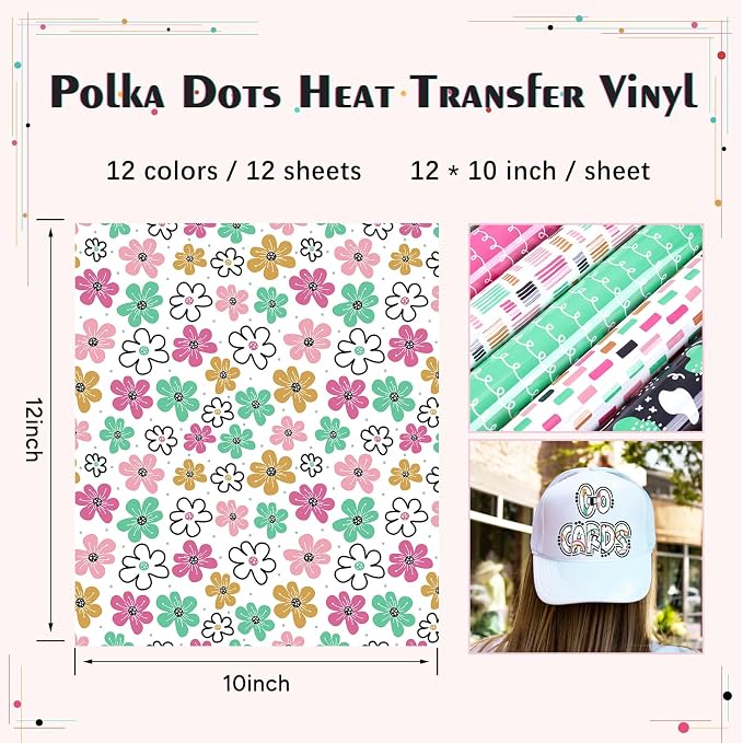 HTVSTD Polka HTV Heat Transfer Vinyl 12 Sheets 12×10in Iron on Vinyl | Polka