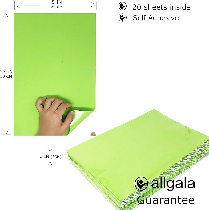 Allgala 20 Pack Self-Adhesive EVA Foam Paper 8x12 Inch Sheets-Lime-CF85409