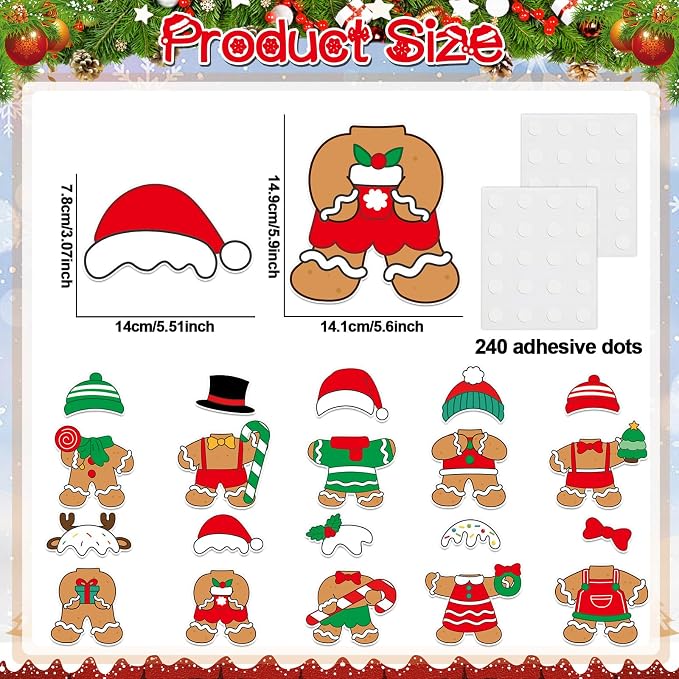 60pcs Christmas Theme Cutouts Gingerbread Man Bulletin Board Decoration Xmas