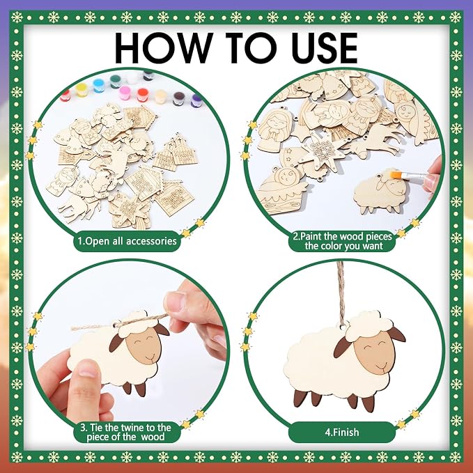 Cinnvoice 60 Pcs Wood Christmas Crafts