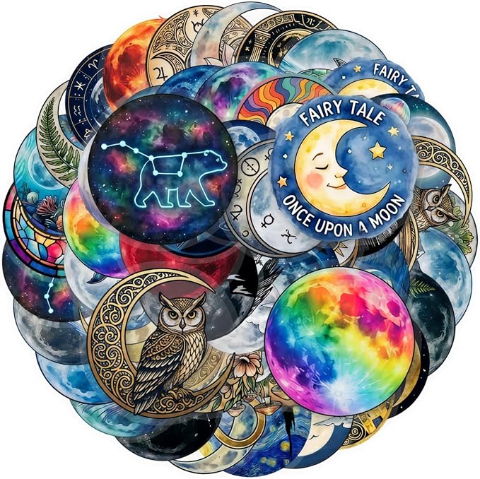 50PCS Transparent Moon & Space Stickers, Waterproof PET Celestial Decals
