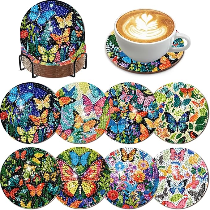 EWJRNSF 8 PCS Butterfly Diamond Art Coasters Kit