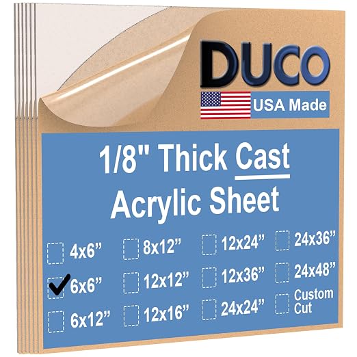 Duco Clear Cast Acrylic Sheets 1/8" Thick 6" x 6"